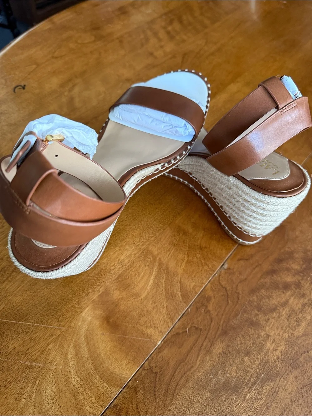 Lauren Ralph Lauren Brown and Cream Espadrille Wedge Sandals
